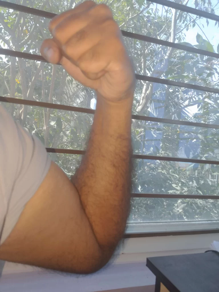 A man showing muscles